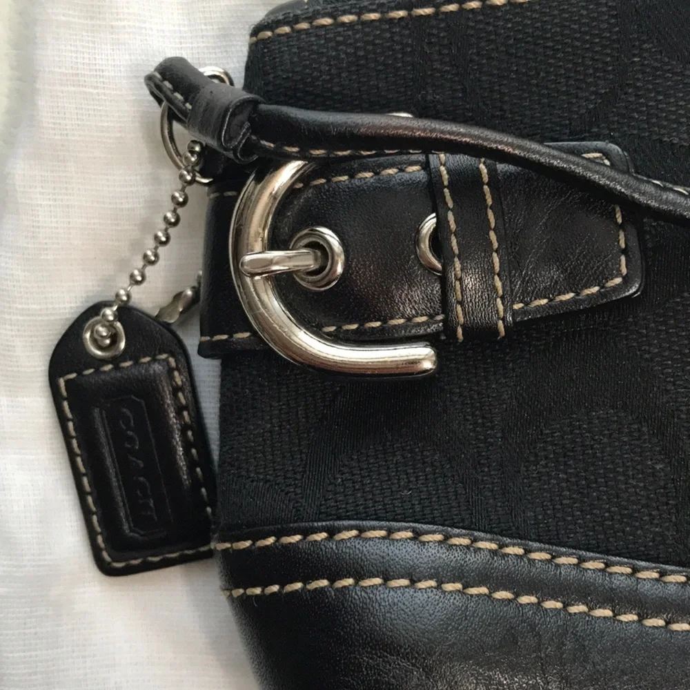 Coach Black Leather and Canvas Wristlet Clutch - Picture 2 of 5
